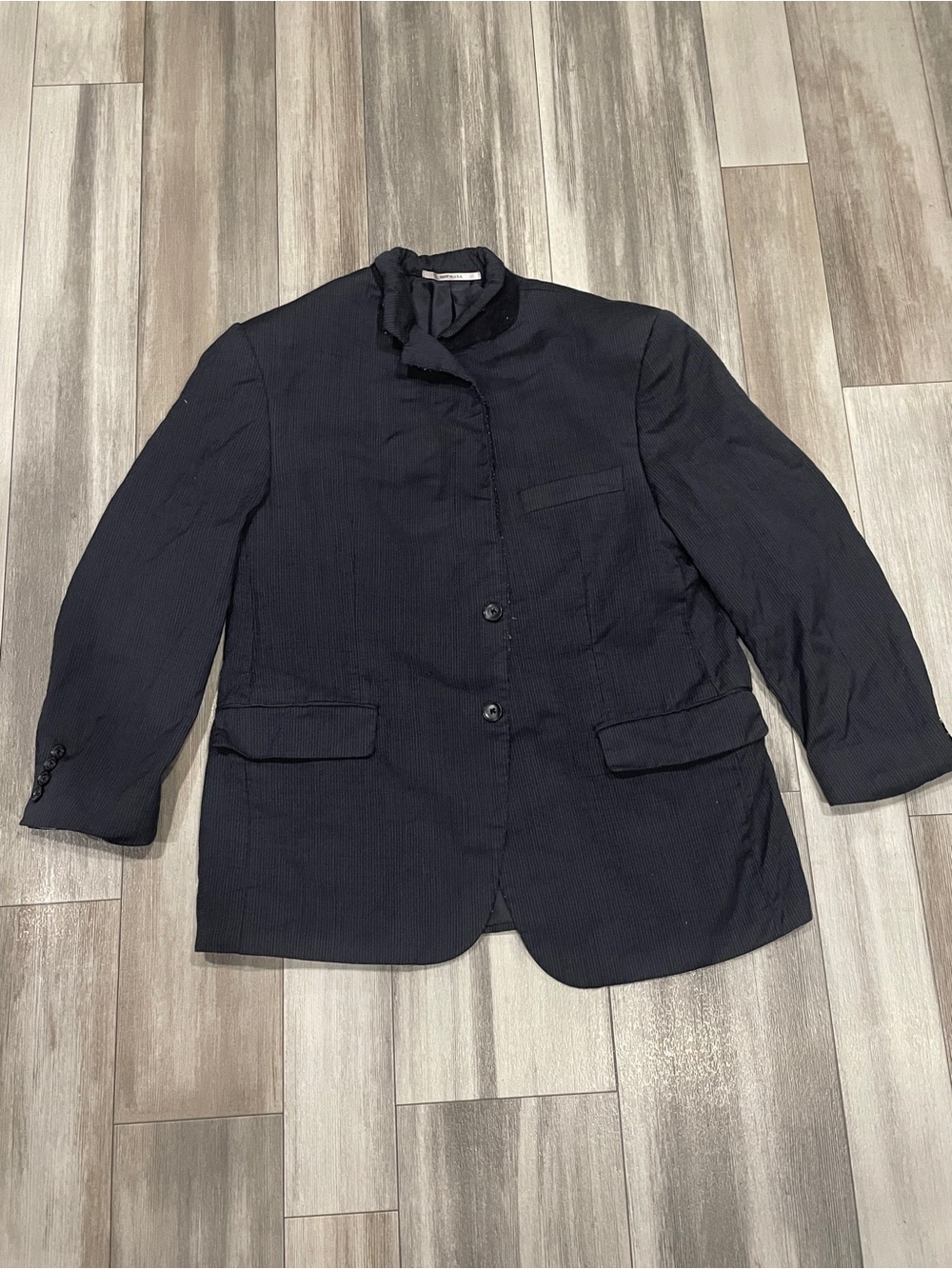 Hickey Freeman Wool Silk Mandarin Collar Travel Blazer Jacket Navy Black size 44